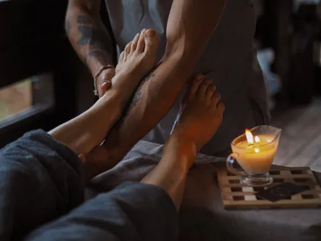 holistic foot soak treatment with candles